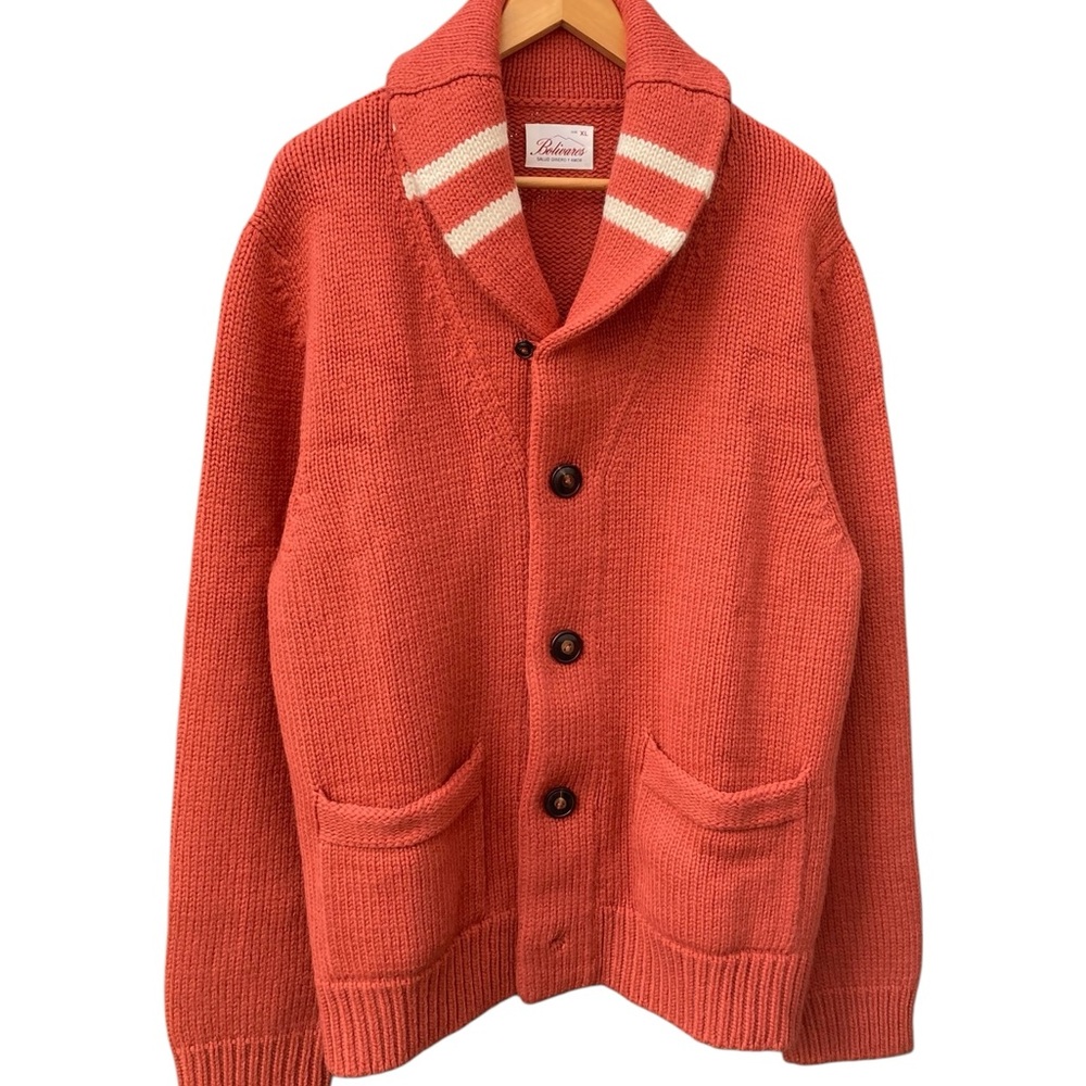 Bolivar Men's Orange Button-Up 100% Wool Sweater NEW - Picture 3 of 10